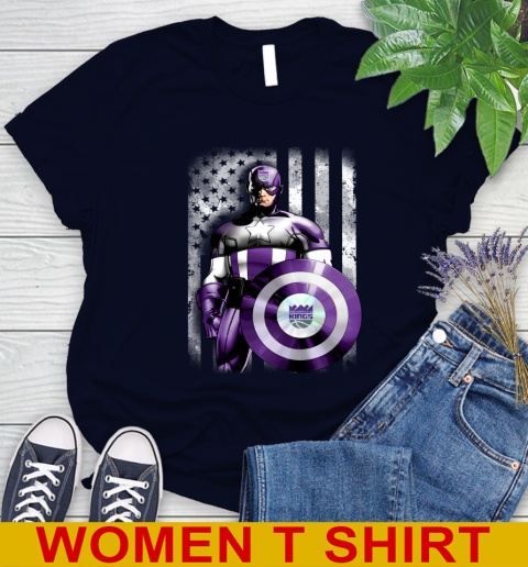 Sacramento Kings NBA Basketball Captain America Marvel Avengers American Flag Shirt Women's T-Shirt 2