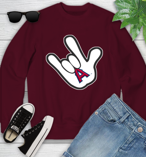 Los Angeles Angels MLB Baseball Mickey Rock Hand Disney Youth Sweatshirt 5