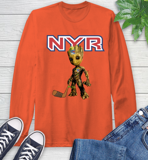 New York Rangers NHL Hockey Groot Marvel Guardians Of The Galaxy Long Sleeve T-Shirt 5