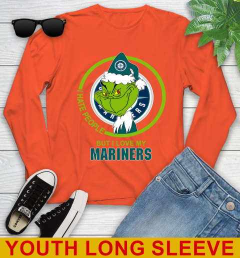 Seattle Mariners MLB Christmas Grinch I Hate People But I Love My Favorite Baseball Team Youth Long Sleeve 4