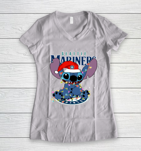 Seattle Mariners MLB noel stitch Baseball Christmas Women's V-Neck T-Shirt