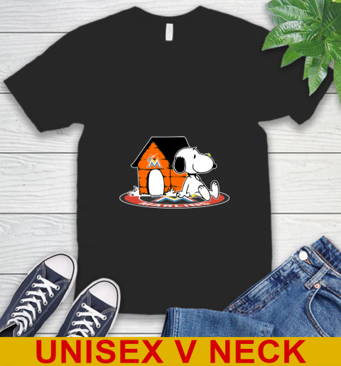 MLB Baseball Miami Marlins Snoopy The Peanuts Movie Shirt V-Neck T-Shirt 2