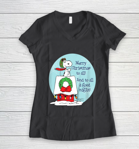 Peanuts Snoopy Merry Christmas and to all Good Night Women's V-Neck T-Shirt 14
