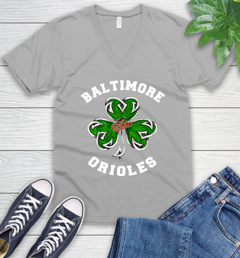 MLB Baltimore Orioles Three Leaf Clover St Patrick's Day Baseball Sports V-Neck T-Shirt 3