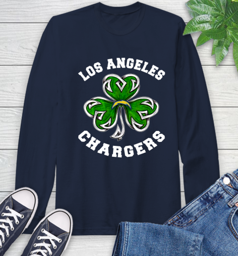 NFL Los Angeles Chargers Three Leaf Clover St Patrick's Day Football Sports Long Sleeve T-Shirt 4 NFL Los Angeles Chargers Three Leaf Clover St Patrick's Day Football Sports Long Sleeve T-Shirt - Image 4