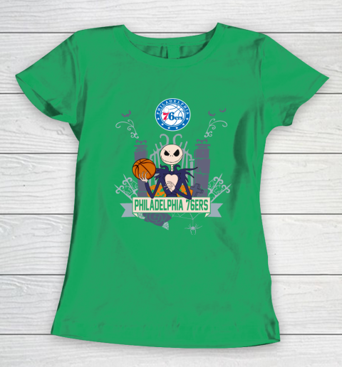 NBA Philadelphia 76ers Basketball Jack Skellington Halloween Women's T-Shirt 5