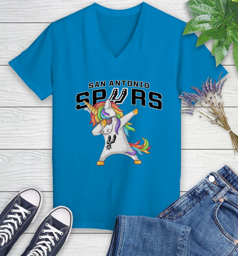 San Antonio Spurs NBA Basketball Funny Unicorn Dabbing Sports Women's V-Neck T-Shirt 7