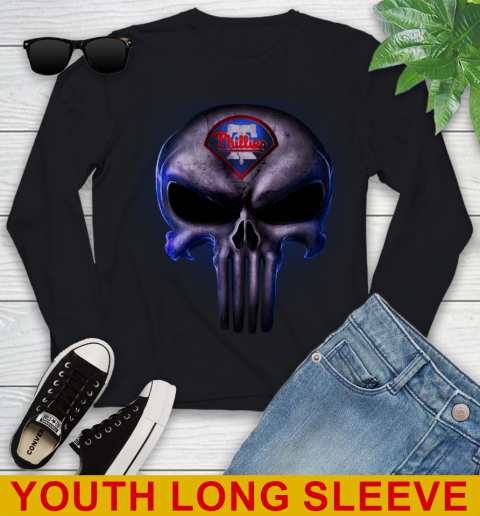 Philadelphia Phillies MLB Baseball Punisher Skull Sports Youth Long Sleeve