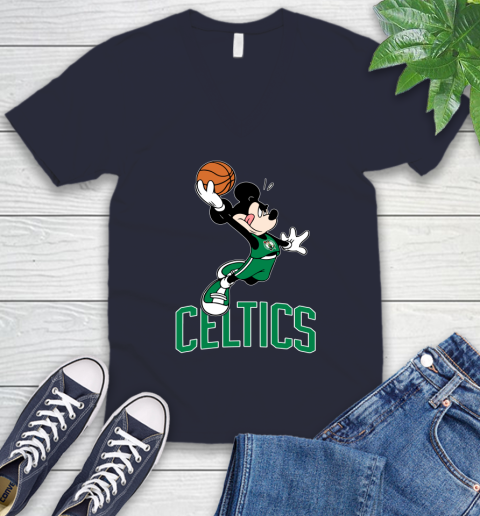 NBA Basketball Boston Celtics Cheerful Mickey Mouse Shirt V-Neck T-Shirt 3