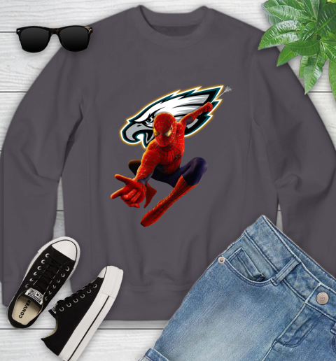NFL Spider Man Avengers Endgame Football Philadelphia Eagles Youth Sweatshirt Tee For Sports