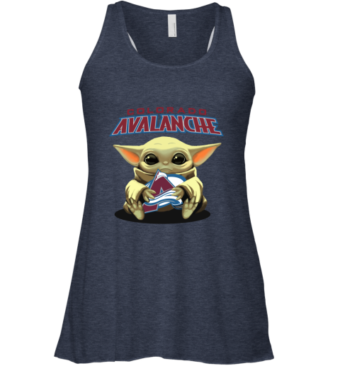 Baby Yoda Hugs The Colorado Avalanche Ice Hockey Racerback Tank