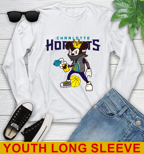 Charlotte Hornets NBA Basketball Mickey Peace Sign Sports Youth Long Sleeve