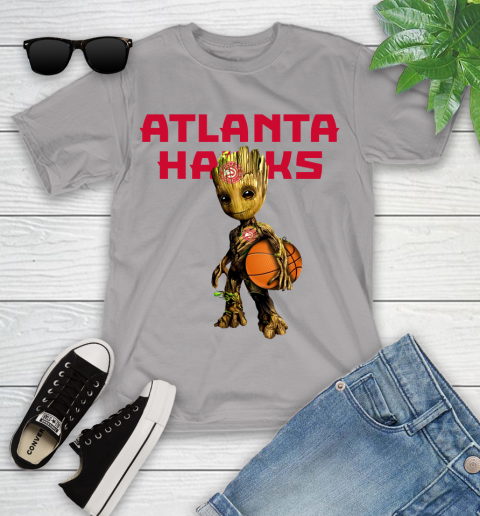 Atlanta Hawks NBA Basketball Groot Marvel Guardians Of The Galaxy Youth T-Shirt 4