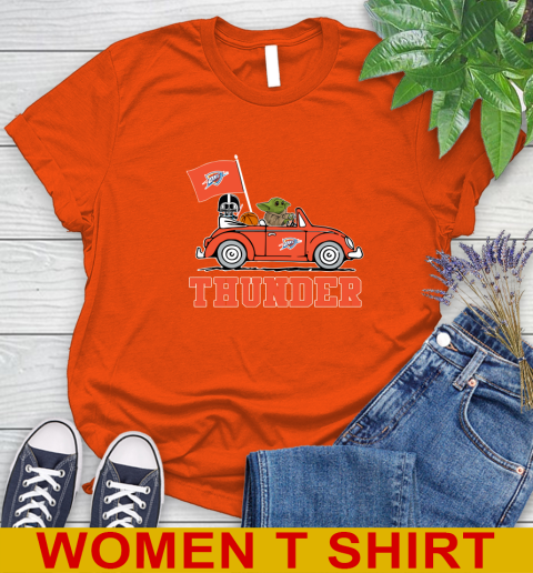 NBA Basketball Oklahoma City Thunder Darth Vader Baby Yoda Driving Star Wars Shirt Women's T-Shirt 4
