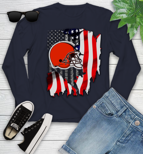 Cleveland Browns NFL Football American Flag Youth Long Sleeve 2