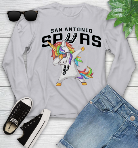 San Antonio Spurs NBA Basketball Funny Unicorn Dabbing Sports Youth Long Sleeve 5