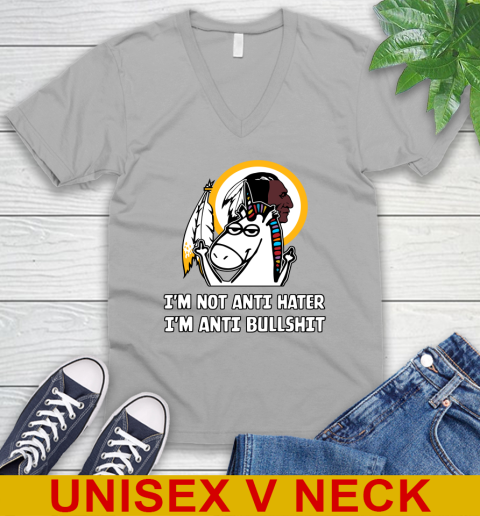Washington Redskins NFL Football Unicorn I'm Not Anti Hater I'm Anti Bullshit V-Neck T-Shirt 4