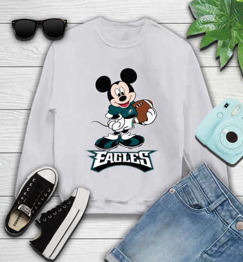 NFL Football Philadelphia Eagles Cheerful Mickey Mouse Shirt Youth Sweatshirt - Image 5