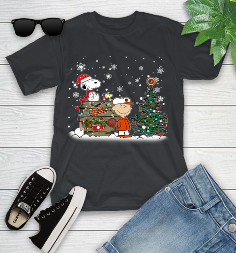 MLB Baltimore Orioles Snoopy Charlie Brown Christmas Baseball Commissioner's Trophy Youth T-Shirt