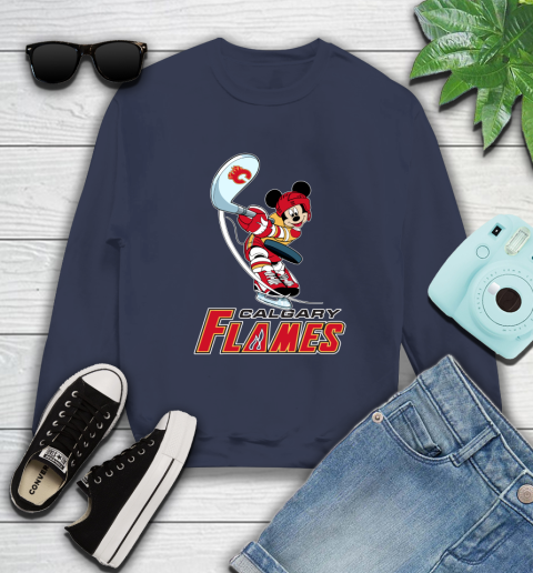 NHL Hockey Calgary Flames Cheerful Mickey Mouse Shirt Sweatshirt 3