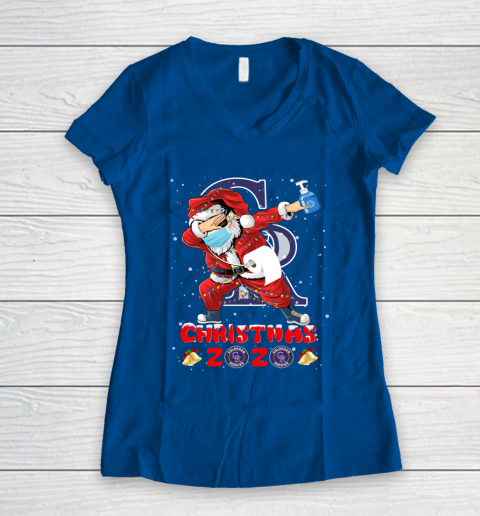 Colorado Rockies Funny Santa Claus Dabbing Christmas 2020 MLB Women's V-Neck T-Shirt 7