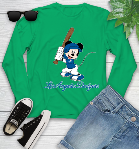 MLB Baseball Los Angeles Dodgers Cheerful Mickey Mouse Shirt Youth Long Sleeve 6