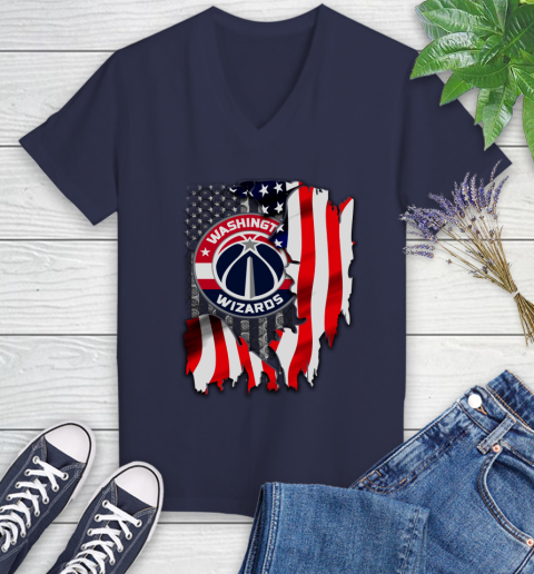 Washington Wizards NBA Basketball American Flag Women's V-Neck T-Shirt 12