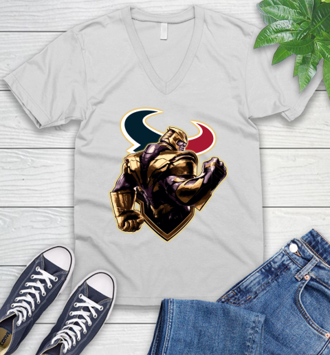 NFL Thanos Avengers Endgame Football Sports Houston Texans V-Neck T-Shirt