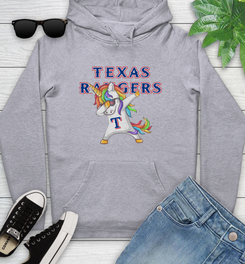 Texas Rangers MLB Baseball Funny Unicorn Dabbing Sports Youth Hoodie 6