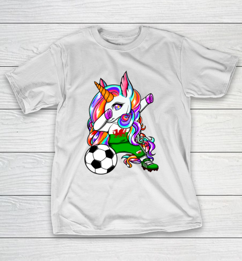 Dabbing Unicorn Wales Soccer Fan Jersey Welsh Football Lover T-Shirt