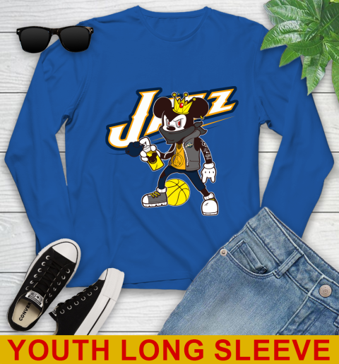 Utah Jazz NBA Basketball Mickey Peace Sign Sports Youth Long Sleeve 10