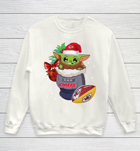 Kansas City Chiefs Christmas Baby Yoda Star Wars Funny Happy NFL Youth Sweatshirt 2