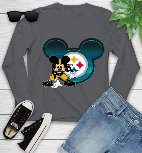 NFL Pittsburgh Steelers Mickey Mouse Disney Football T Shirt Youth Long Sleeve 8