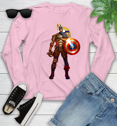 NFL Captain America Marvel Avengers Endgame Football Sports Minnesota Vikings Youth Long Sleeve 10