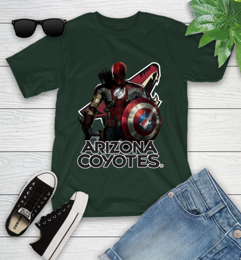NHL Captain America Thor Spider Man Hawkeye Avengers Endgame Hockey Arizona Coyotes Youth T-Shirt 5