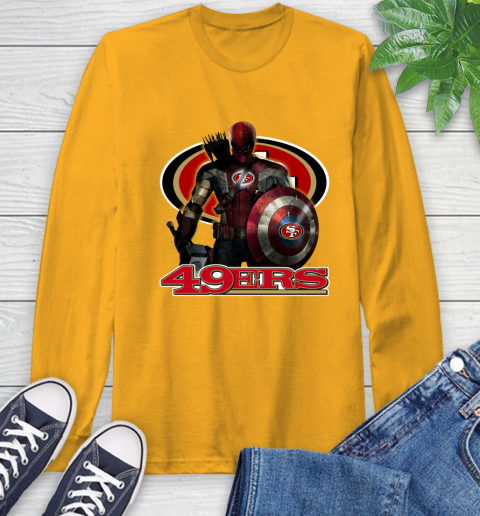 NFL Captain America Thor Spider Man Hawkeye Avengers Endgame Football San Francisco 49ers Long Sleeve T-Shirt 3