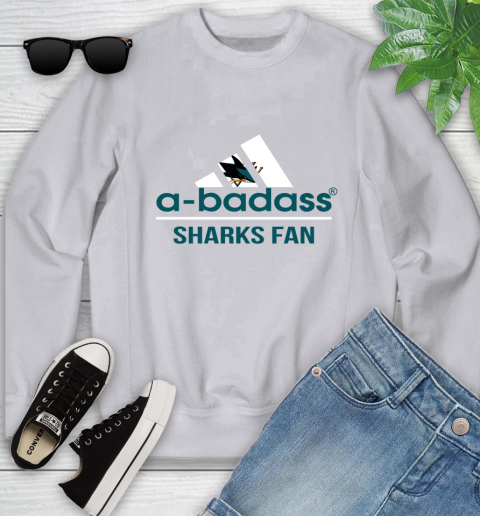 NHL A Badass San Jose Sharks Fan Adidas Hockey Sports Youth Sweatshirt 3