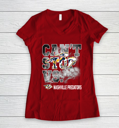 NHL Nashville Predators Hockey Can't Stop Vs Women's V-Neck T-Shirt 8