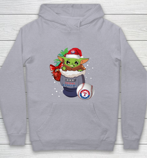 Texas Rangers Christmas Baby Yoda Star Wars Funny Happy MLB Youth Hoodie 5