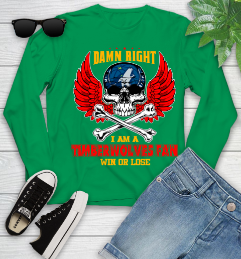 NBA Damn Right I Am A Minnesota Timberwolves Win Or Lose Skull Basketball Sports Youth Long Sleeve 7