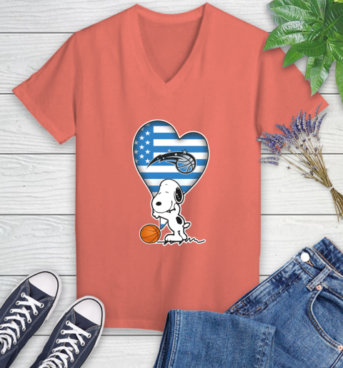 Orlando Magic NBA Basketball The Peanuts Movie Adorable Snoopy Women's V-Neck T-Shirt 6