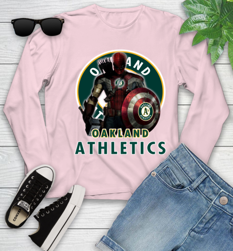 MLB Captain America Thor Spider Man Hawkeye Avengers Endgame Baseball Oakland Athletics Youth Long Sleeve 10