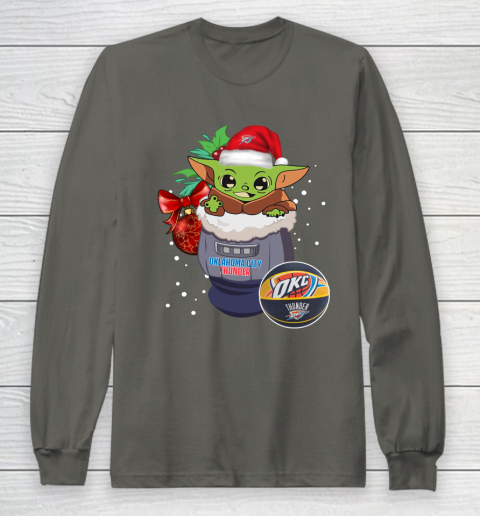 Oklahoma City Thunder Christmas Baby Yoda Star Wars Funny Happy NBA Long Sleeve T-Shirt 8