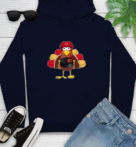 Calgary Flames Turkey Thanksgiving Day Youth Hoodie 4