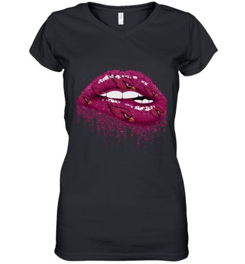 Biting Glossy Lips Sexy Arizona Cardinals NFL Football Women's V-Neck T-Shirt