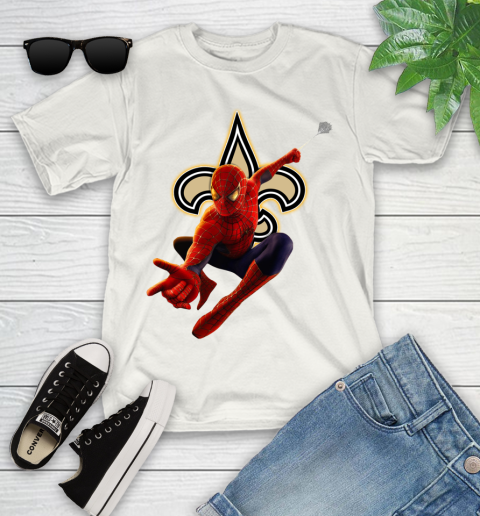 NFL Spider Man Avengers Endgame Football New Orleans Saints Youth T-Shirt