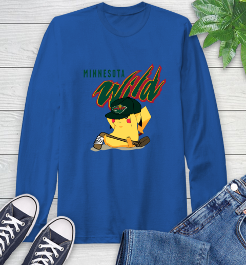 NHL Pikachu Hockey Sports Minnesota Wild Long Sleeve T-Shirt 9