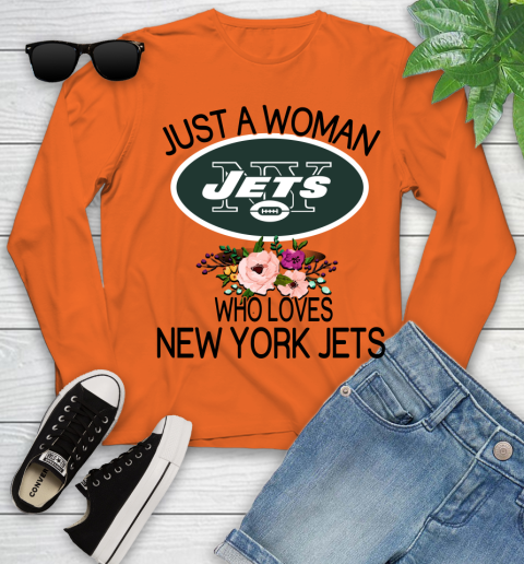 NFL Just A Woman Who Loves New York Jets Football Sports Youth Long Sleeve 2