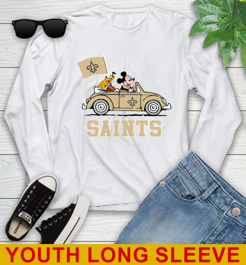 NFL Football New Orleans Saints Pluto Mickey Driving Disney Shirt Youth Long Sleeve