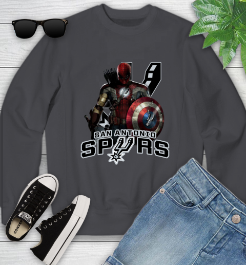 San Antonio Spurs NBA Basketball Captain America Thor Spider Man Hawkeye Avengers Youth Sweatshirt 6